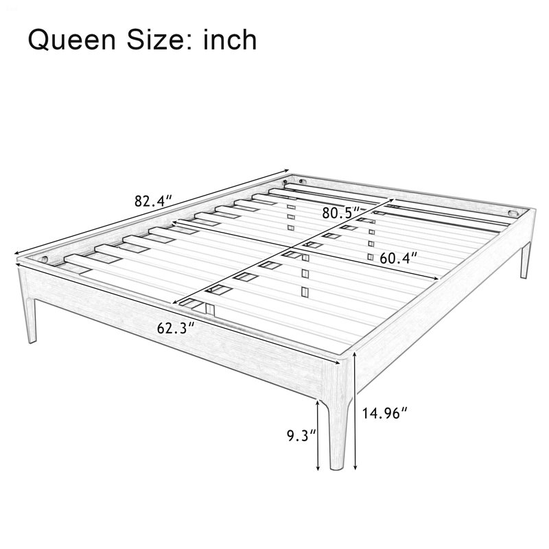 Minimalist Style Platform Bed Frame, No Box Spring Needed, Brown, Grand lit