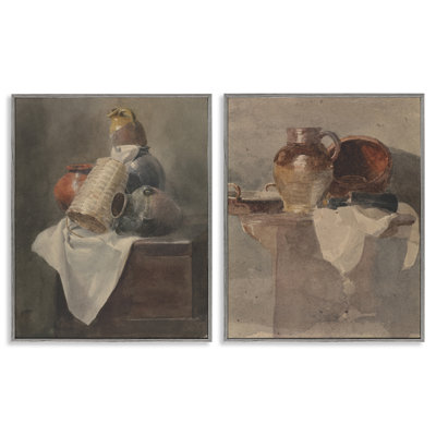  Vintage Sundries Still Lifes 2 PC Giclee Art Set by Peter Dewint