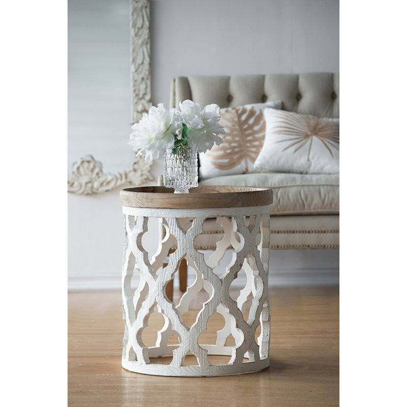 Grande table d'appoint 23 po blanche vieillie
