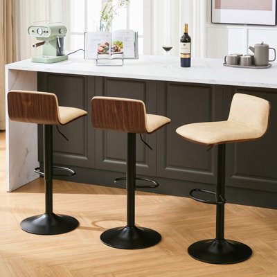 Swivel Adjustable Height Bar Stool With Walnut Bentwood Back