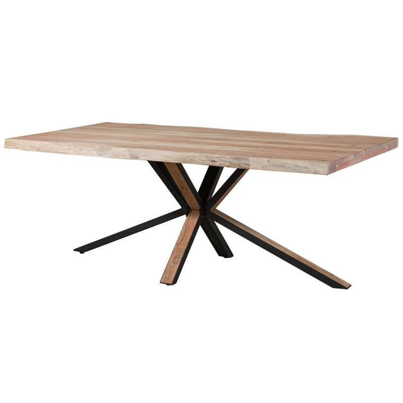 Freeform Acacia Solid Wood Top Metal Base Dining Table, 77cm H x 180cm L x 90cm W
