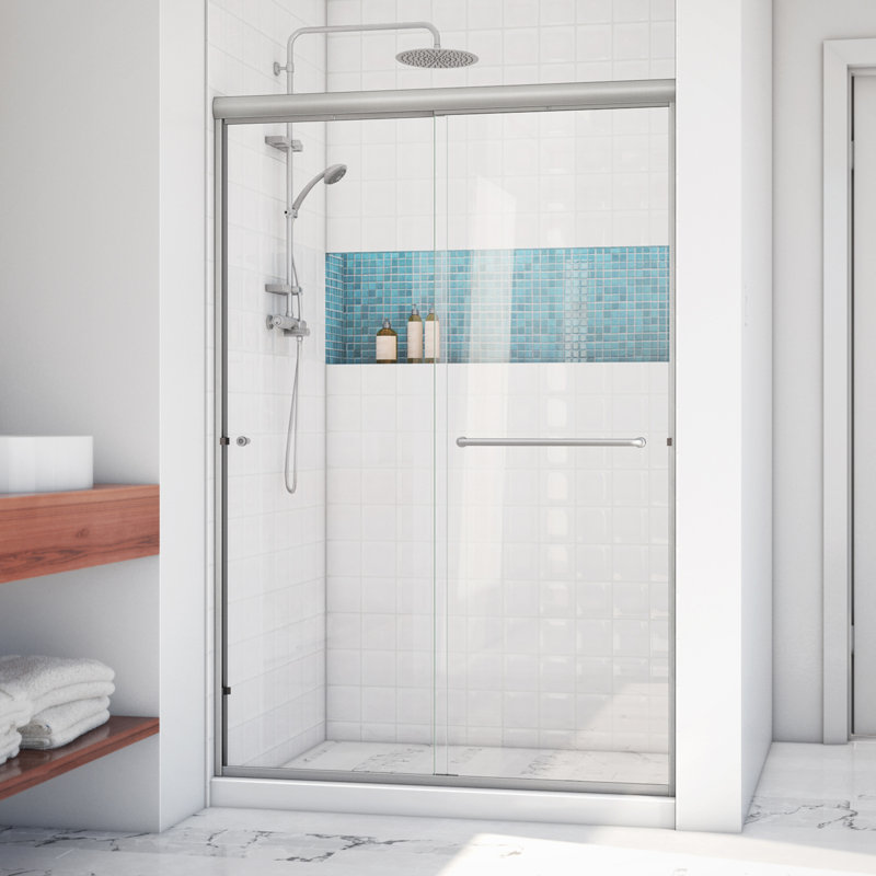 Leser - W x 70.375'' H Bypass Door Semi-Frameless Shower Door with, Right Opening, Brushed Nickel, Clear