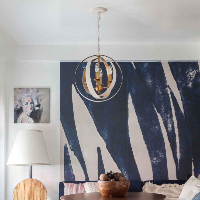 Lustre sphérique style chandelier, Bronze/Doré, 4