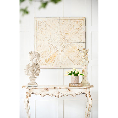 Panneaux 100% bois de sapin naturel, 17,5 po x 17,5 po, délavé blanc délavé, médaillon complexe pour de multiples décors intérieurs 17,5 po x 17,5 po