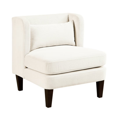 Fauteuil d'appoint beige avec structure en contreplaqué et coussin en velours côtelé rembourré de mousse haute pour la décoration intérieure