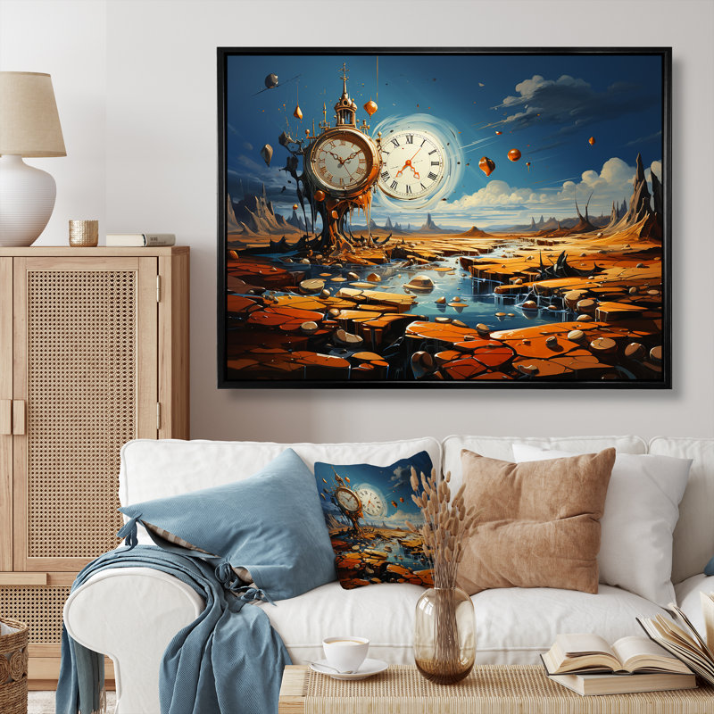 «The Persistance Of Dali», art mural surréalisme, Cadre flottant noir, H 16 po x l 32 po x P 1 po