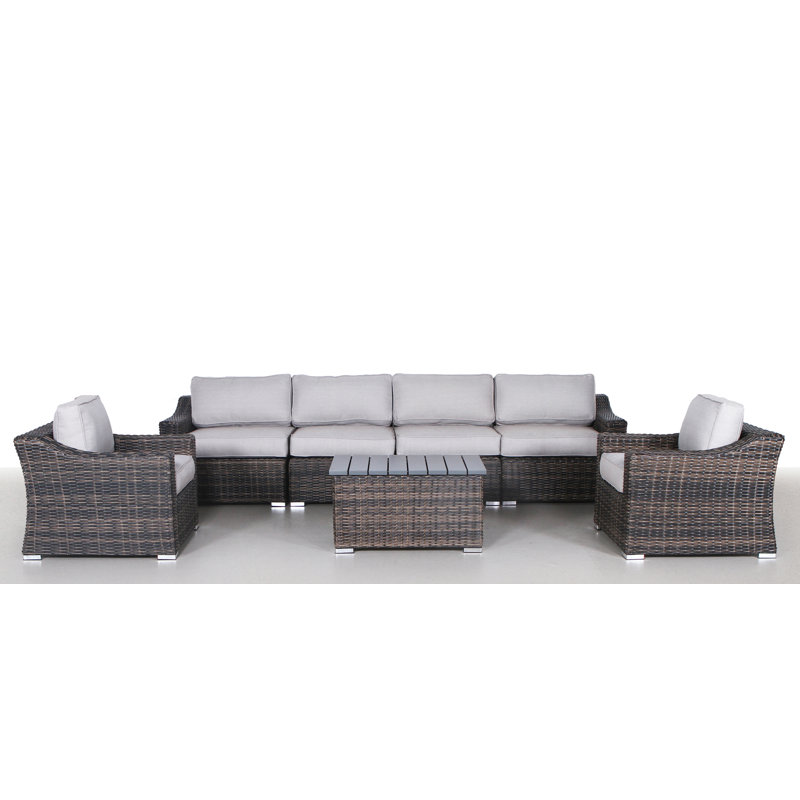 Dayse Fully Assembled 6 - Person Seating Group with Cushions |All-weather wicker sectional, Espresso