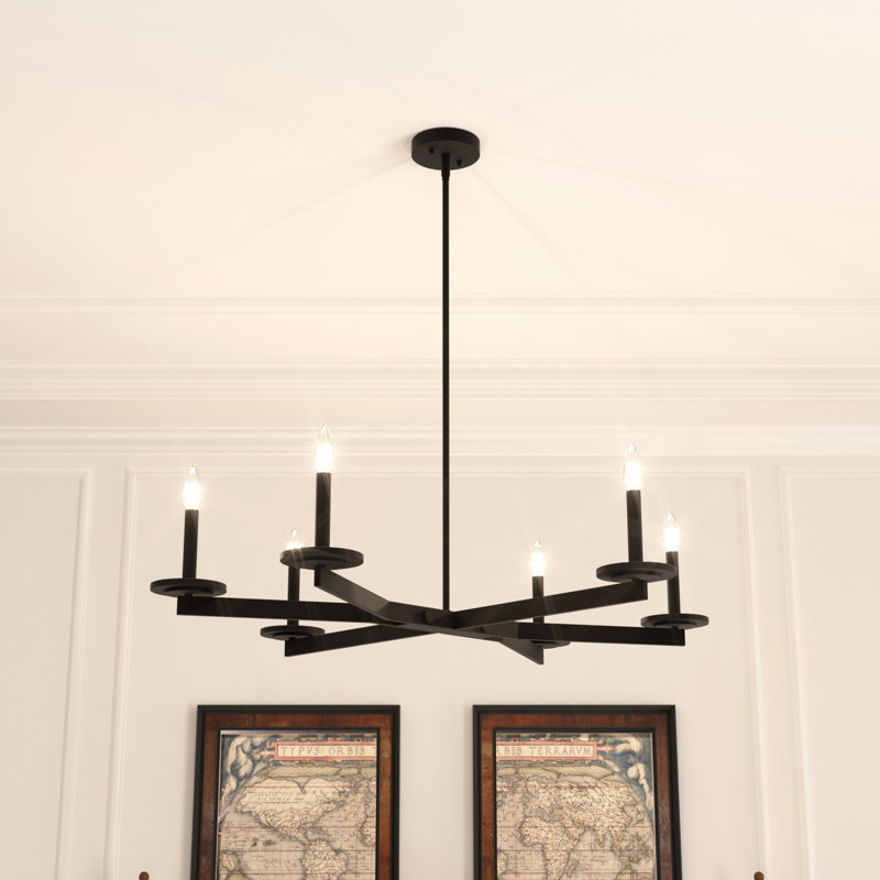 Lustre classique / traditionnel en acier à 6 lumières à intensité variable Gemmalynn, Noir mat