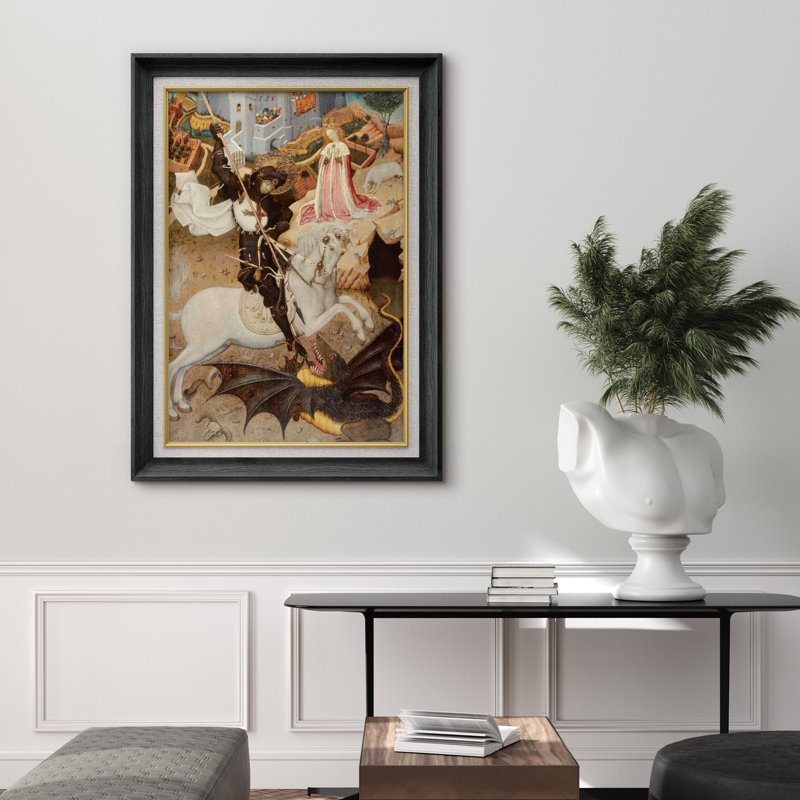 «Saint George Slaying the Dragon», œuvre d'art chrétienne médiévale, légende de chevalier gothique, impression sur toile encadrée