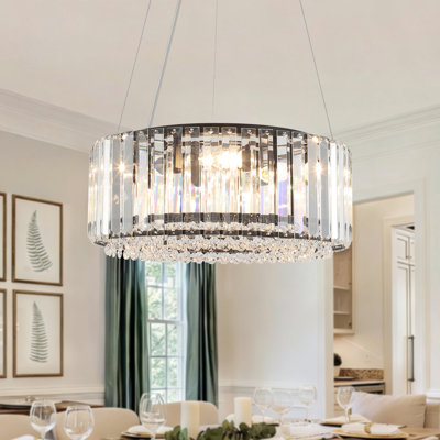  Lustre rond noir en cristal à 5 lumières Luccas pour chambre à coucher, cuisine, salon et vestibule