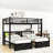 Full over Twin and Twin Triple Metal Bunk Bed with Drawers and Shelves
