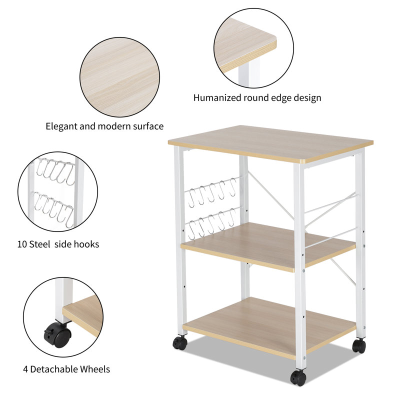 Étagère de poste de travail de chariot de rangement pour four à micro-ondes à 3 niveaux Baker's Rack