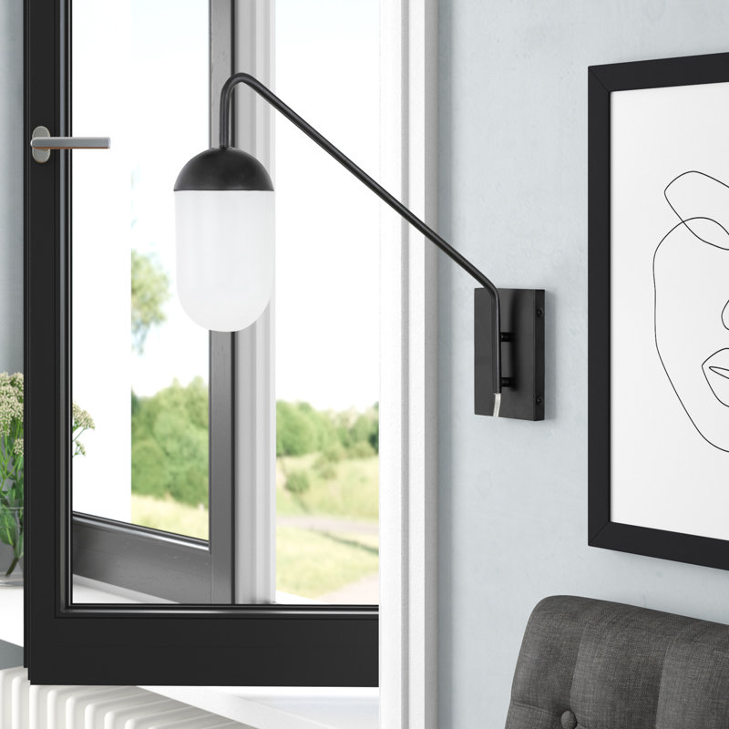 Burrus Plug-in Armed Sconce, Black, Frosted White