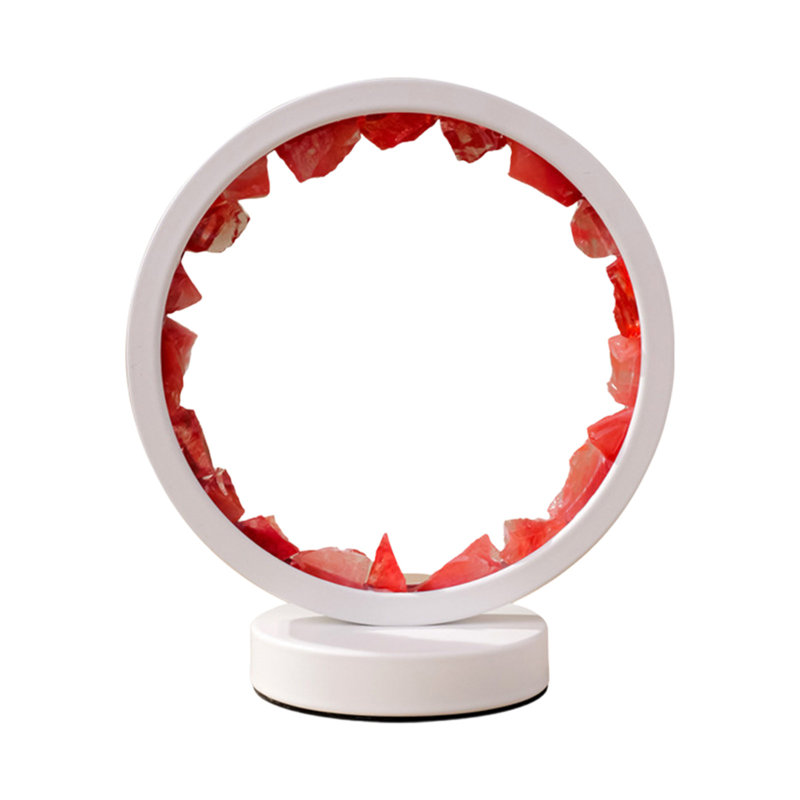 Veilleuse ronde en grappe de cristal naturel USB Lampe de chevet de chambre à coucher avec lumière ambiante