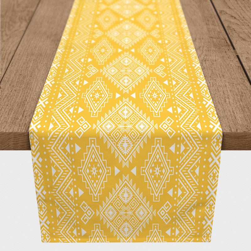 Fong Geometric Table Runner, 90" x 16", Yellow