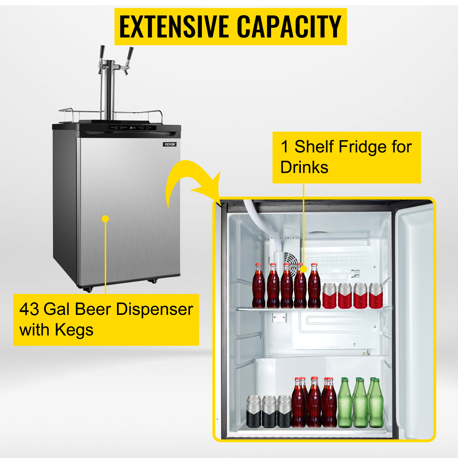 VEVOR 7.07 Cubic Feet Dual Tap Freestanding Kegerator with Adjustable