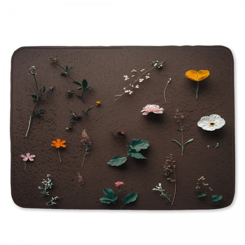Tapis de bain assorti à fleurs pressées, 34in W x 21in L