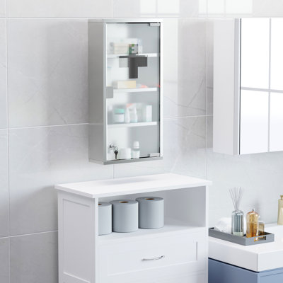 Armoire à pharmacie en acier inoxydable avec serrure, 4 tablettes, 12 po x 24 po, argent, serrure et tablettes murales, acier, argent