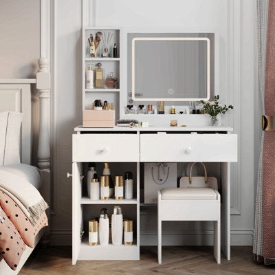 Bureau de coiffeuse à maquillage moderne avec miroir et lumières