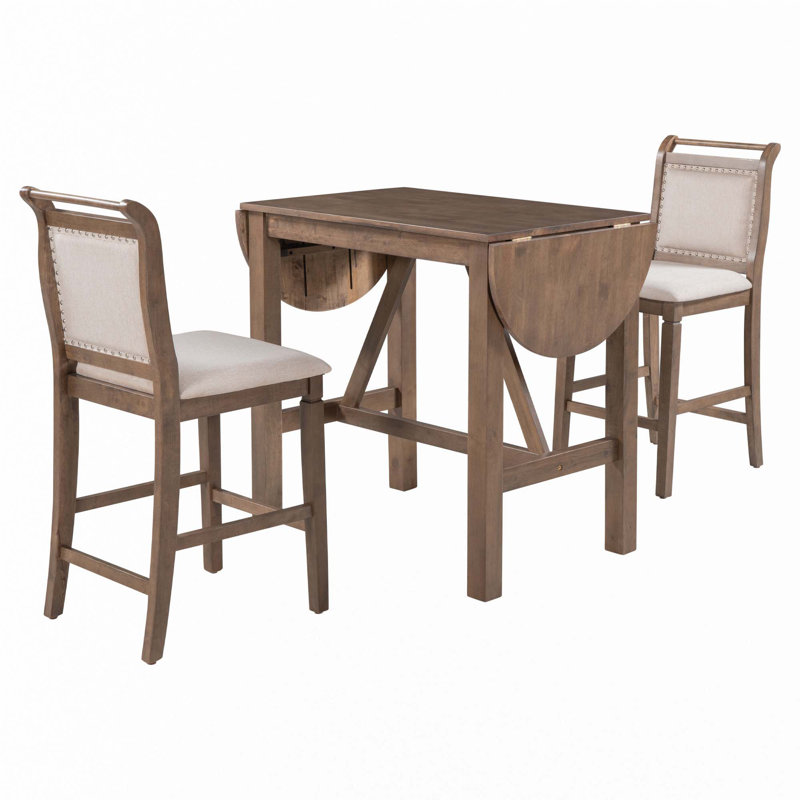 Ensemble de table de salle à manger à hauteur de comptoir 3 pièces, Brun / Beige