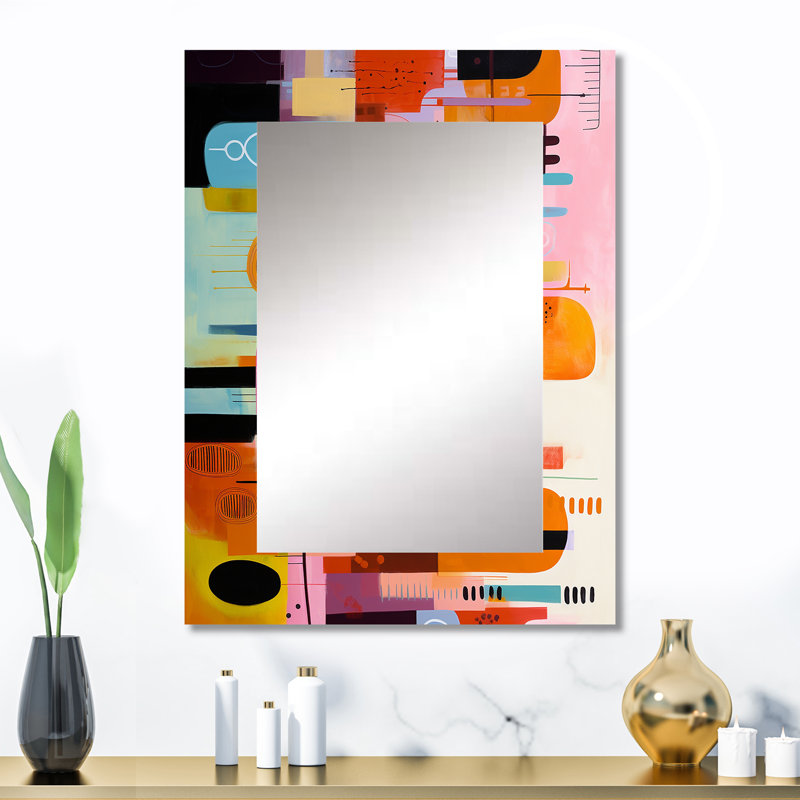 Mid-Century géométrique amusant collage III - miroir mural géométrique, miroir décoratif moderne, impression d'art en métal