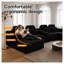 Canapé d'angle moderne en velours côtelé noir à 6 places en forme de U avec fauteuil et porte-gobelet - Canapé modulaire surdimensionné de 370 cm (145,7 pouces) pour cinéma maison