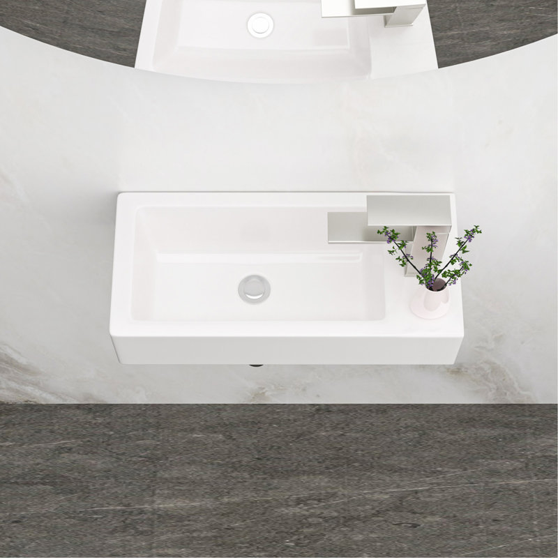 Lavabo de salle de bain mural rectangulaire en céramique blanche 14,57 x 7,28 pouces avec trou de robinet simple