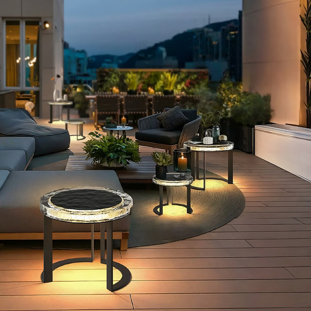 Solar Powered Integrated LED Floor Lamp End Table, Large