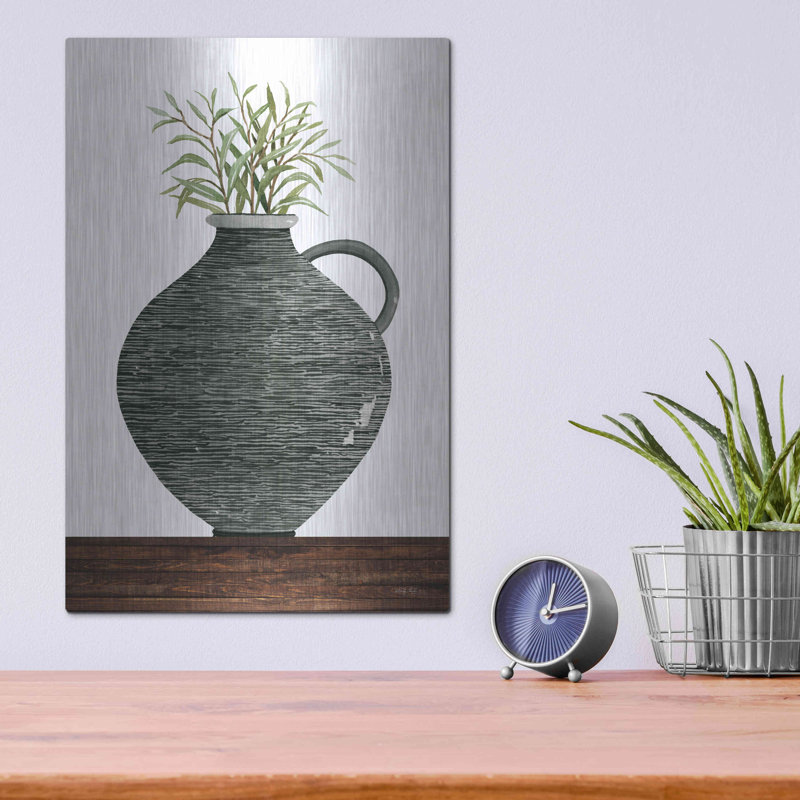 «Striped Pot» par Cindy Jacobs, art mural en métal, 12 po x 16 po, H 16 po x l 12 po