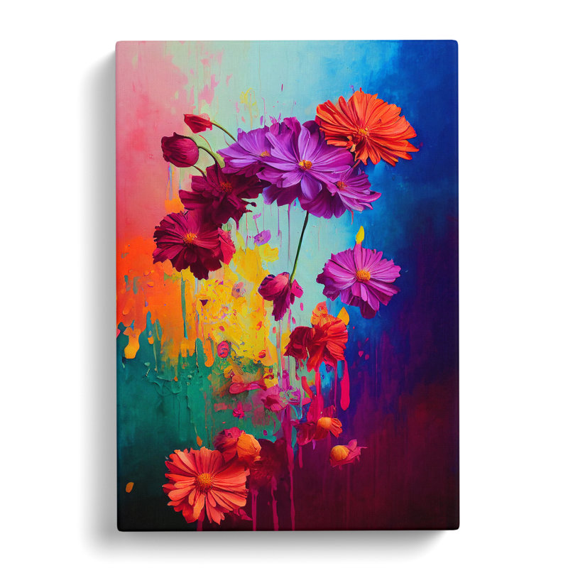 Paint Drips Flowers No.4 Abstract - Wrapped Canvas Print, 60cm H x 40cm W x 3cm D