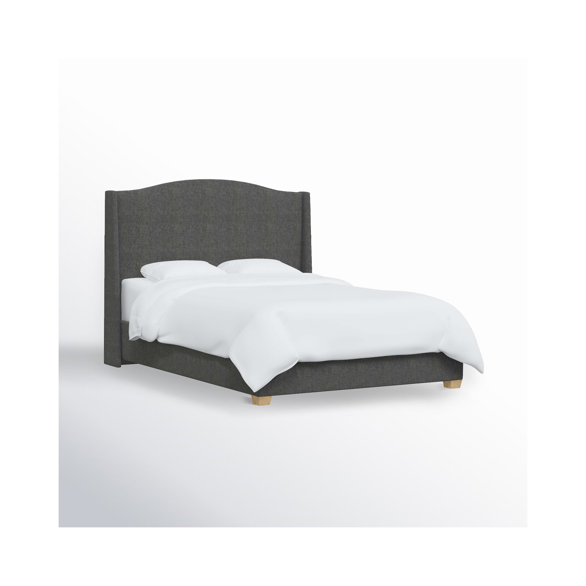 Allis Upholstered Wingback Bed, Zuma Charcoal Textured Linen, Queen
