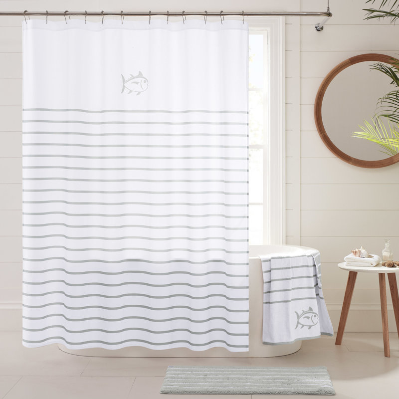 Breton 100% Cotton Striped Single Shower Curtain, White/Gray
