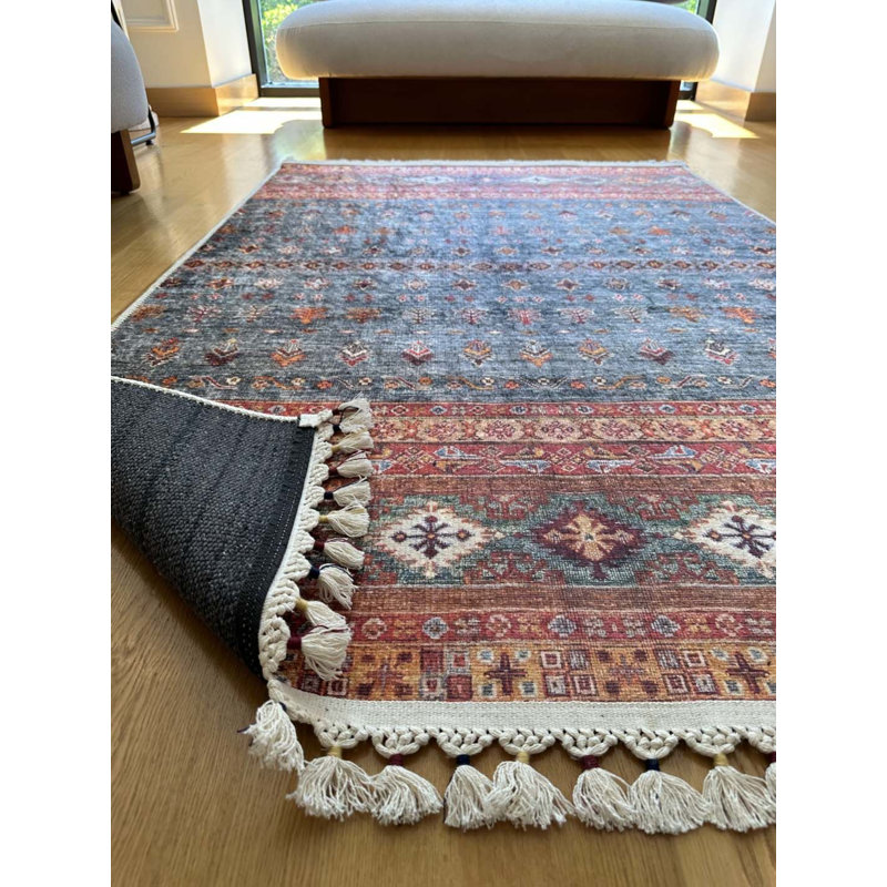 Coton à imprimé numérique marocain Toscana orange; Tapis chenille antidérapant, Rectangle 5 pi 3 po x 6 pi 7 po