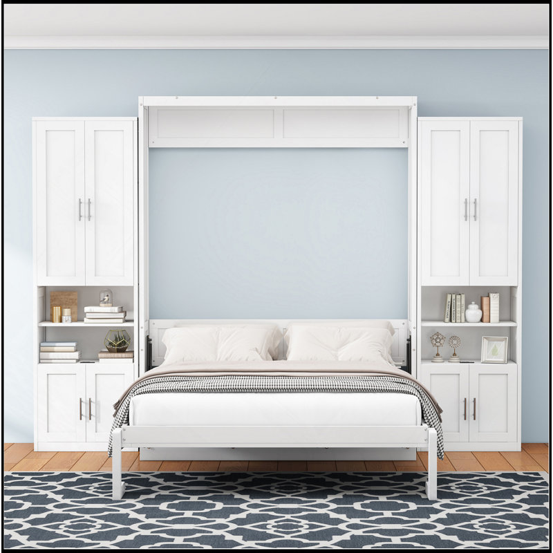 Lit escamotable avec 2 tablettes de rangement latérales, lit escamotable mural avec bureau, parfait pour chambre d'amis, bureau, bureau