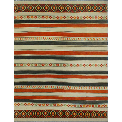 Tapis beige en laine fait à la main de conception unique 8 pi 7 po x 11 pi 2 po Kilim Suellen