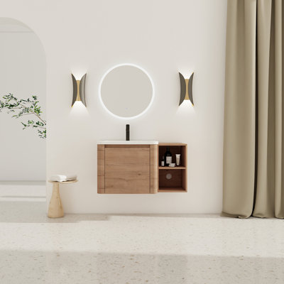 Meuble-lavabo mural avec lavabo en céramique blanche
