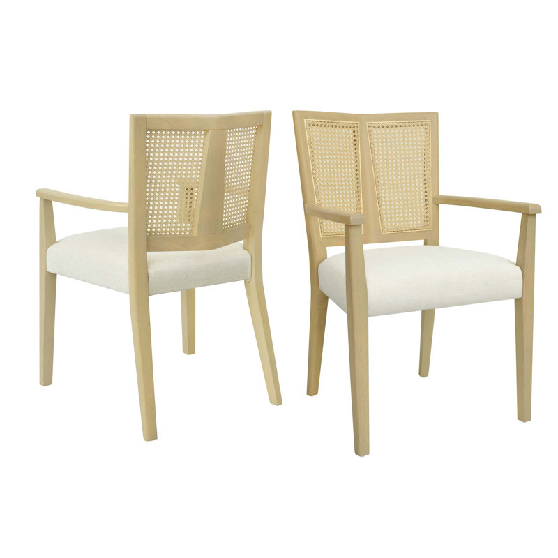 Ensemble de 2 chaises avec accoudoirs, Beige, Bois de frêne naturel