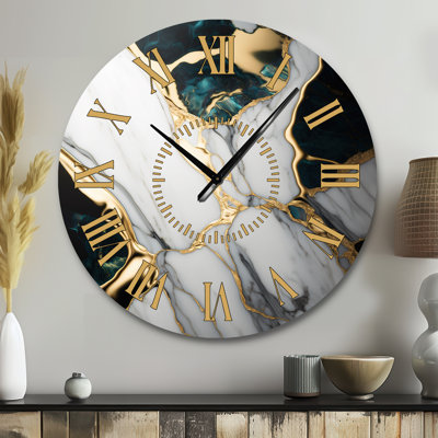 Horloge murale abstraite géode dorée et verte I - marbre abstrait