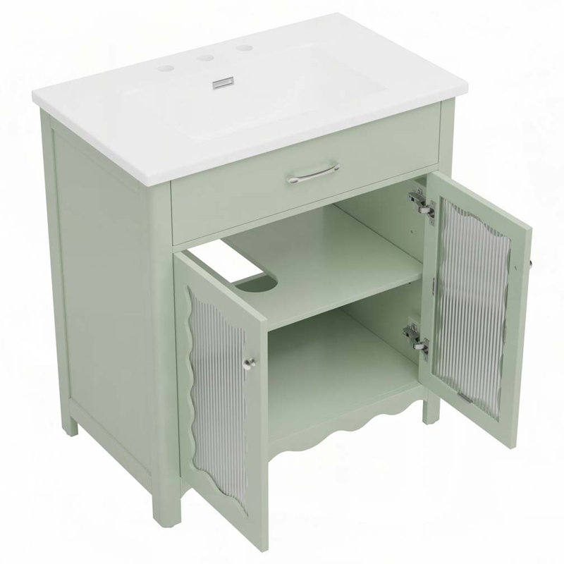 Meuble-lavabo 31 po avec verre trempé, Vert