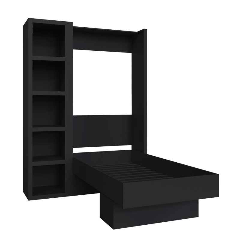 Lit escamotable avec bibliothèque Easy-Lift, Noir, Lit simple
