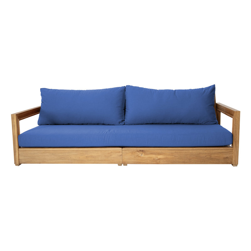 Canapé de patio en teck avec coussins Sunbrella Crelake, Saphir
