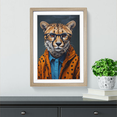 Cheetah With Glasses - Single Picture Frame Print on Wood