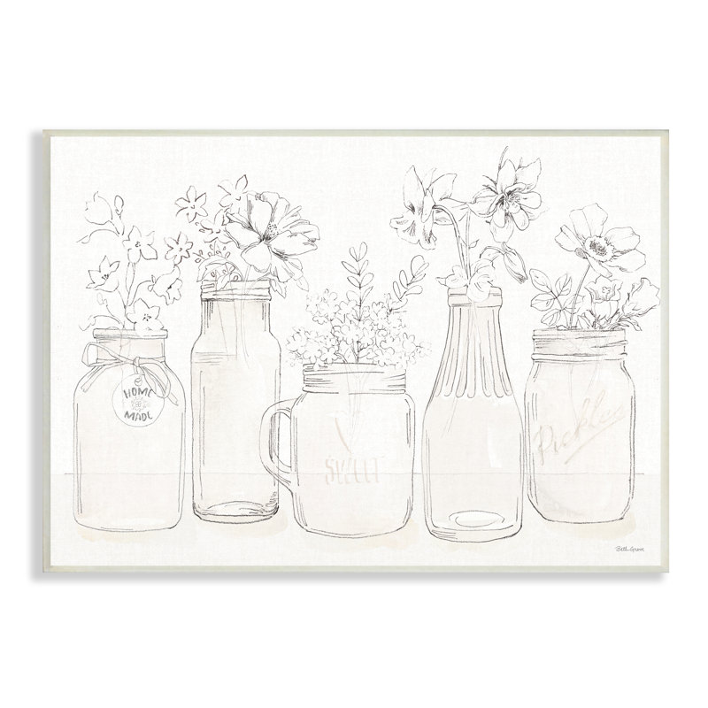 Arrangement floral doux et discret avec bocaux en verre de style champêtre, art texturé blanc par Beth Grove, Plaque murale