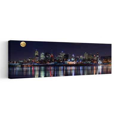 Moonlit City Reflections by YuppiDu - Wrapped Canvas Panoramic Print