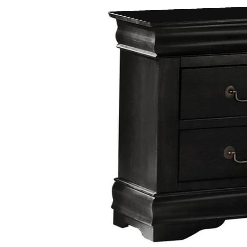 Table de chevet moderne noire élégante - rangement à 2 tiroirs avec queue d'aronde française et glissières en métal, poignées en nickel brossé pour la chambre à coucher
