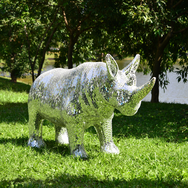 Rhinoceros Statue With Mirror Diamond Exterio