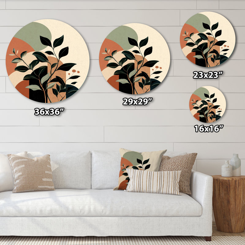 Décoration murale ronde en métal noir et vert - Botanicals abstraits, L 16 po x H 16 po