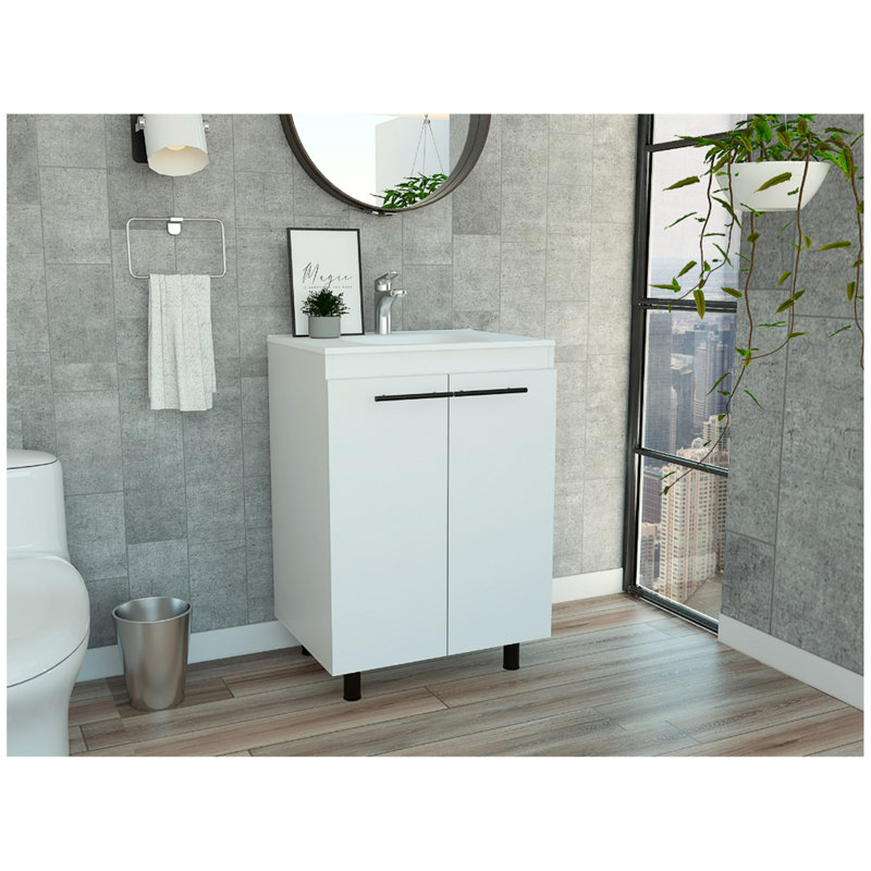 Khari 24" Bathroom Vanity, Floor Cabinet, Double Door, Two Shelves -White