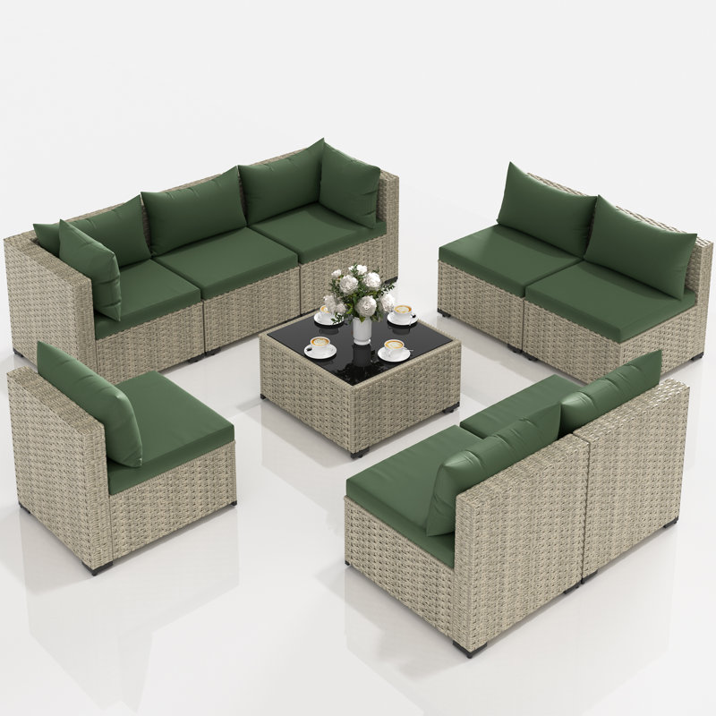 Ensemble de conversation 9 pièces avec coussins 9 pièces, Vert