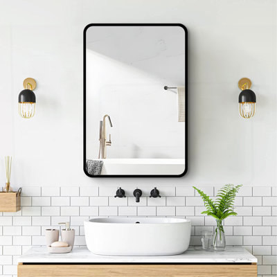 20X28 Inch Black Metal Framed Wall Mount Or Recessed Bathroom Medicine Cabinet With Mirror